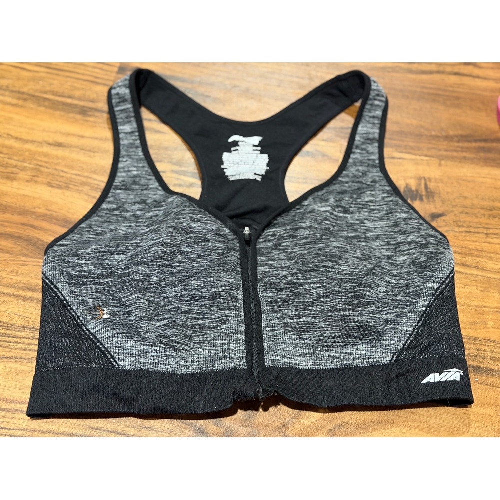 Athleisure Womens Avia Front Zip Sports Bra XXL Black Soot Space Dye